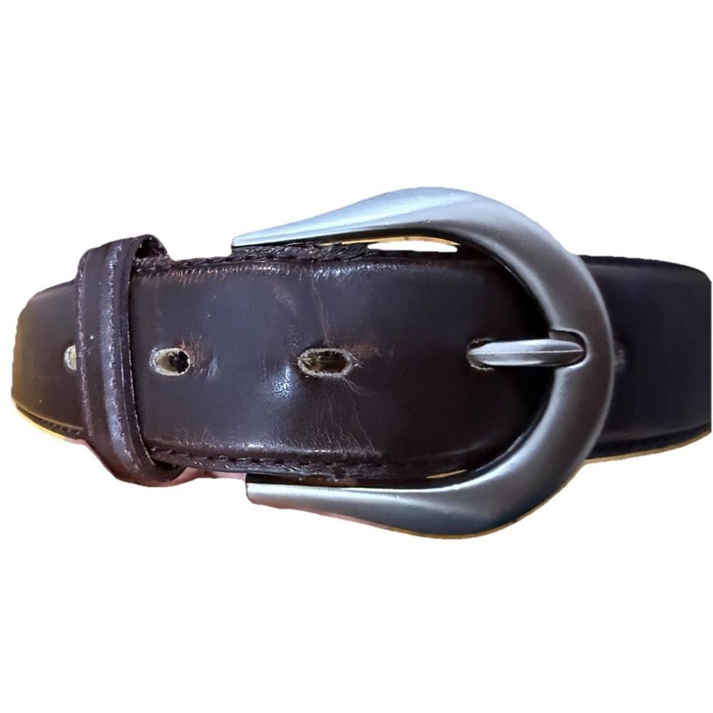 USA BALD EAGLE Men’s Brown Genuine Leather Belt Silver Buckle Size 38 Large